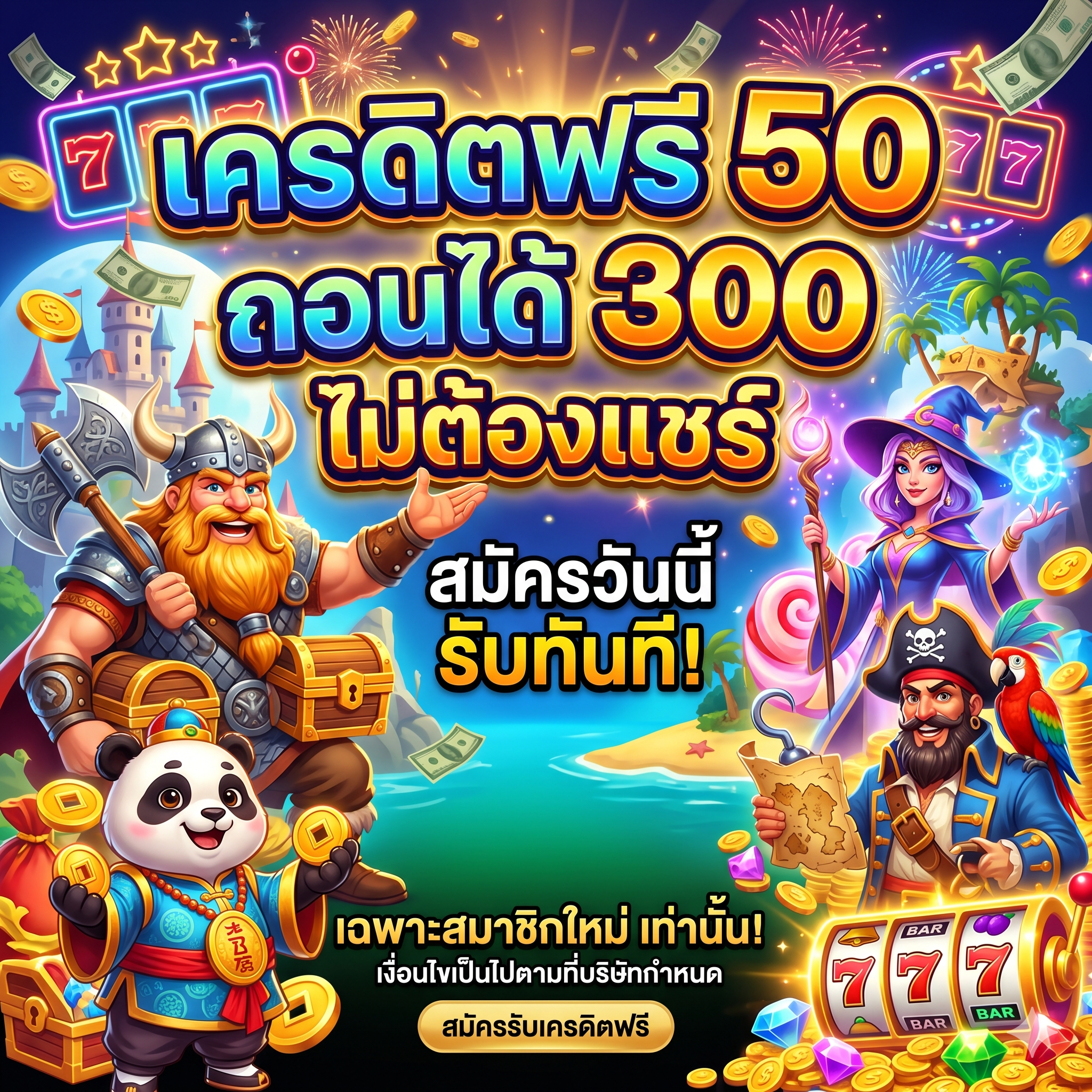 เครดิตฟรี 50 ถอนได้ 300 ไม่ต้องแชร์